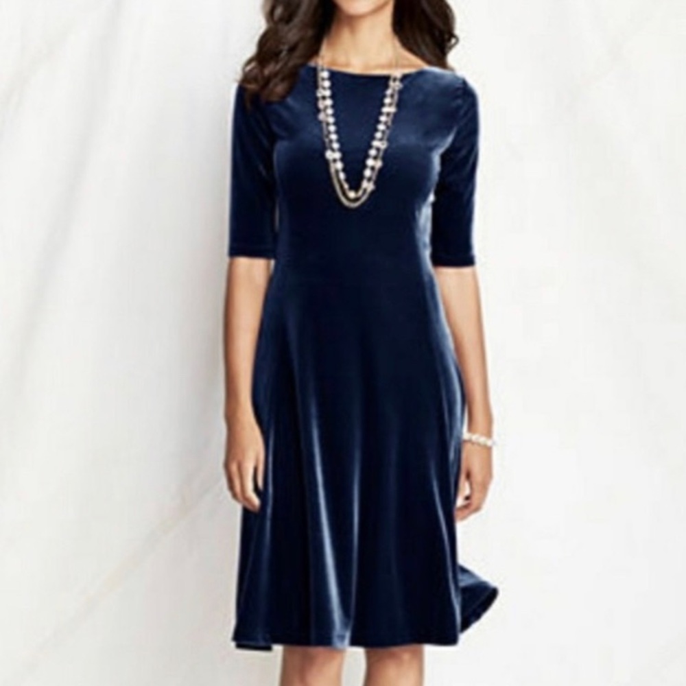 Lands' End Velvet A-Line Dress in Deep Navy
